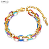 Titanium Stainless Steel Chain Bracelet with Colorful Glazed Charm for Women