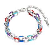 Titanium Stainless Steel Chain Bracelet with Colorful Glazed Charm for Women