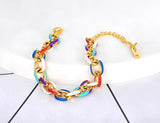Titanium Stainless Steel Chain Bracelet with Colorful Glazed Charm for Women