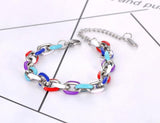 Titanium Stainless Steel Chain Bracelet with Colorful Glazed Charm for Women