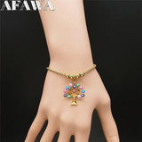 Stainless Steel Tree of Life Chain Bracelet Islam Beads Jewelry