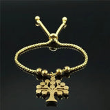 Stainless Steel Tree of Life Chain Bracelet Islam Beads Jewelry