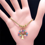 Stainless Steel Tree of Life Chain Bracelet Islam Beads Jewelry