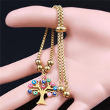 Stainless Steel Tree of Life Chain Bracelet Islam Beads Jewelry