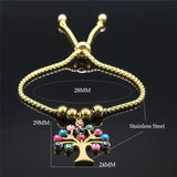Stainless Steel Tree of Life Chain Bracelet Islam Beads Jewelry