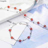 S925 Silver Double Extend Chain Agate Beads Bracelet For Women FQL22084