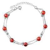 S925 Silver Double Extend Chain Agate Beads Bracelet For Women FQL22084