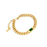 Green CZ Cuban Chain Bracelet for Women, Colorful Stone Link