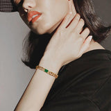 Green CZ Cuban Chain Bracelet for Women, Colorful Stone Link