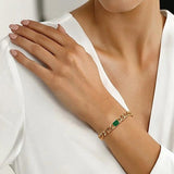 Green CZ Cuban Chain Bracelet for Women, Colorful Stone Link