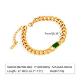 Green CZ Cuban Chain Bracelet for Women, Colorful Stone Link