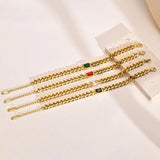 Green CZ Cuban Chain Bracelet for Women, Colorful Stone Link