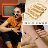 Green CZ Cuban Chain Bracelet for Women, Colorful Stone Link