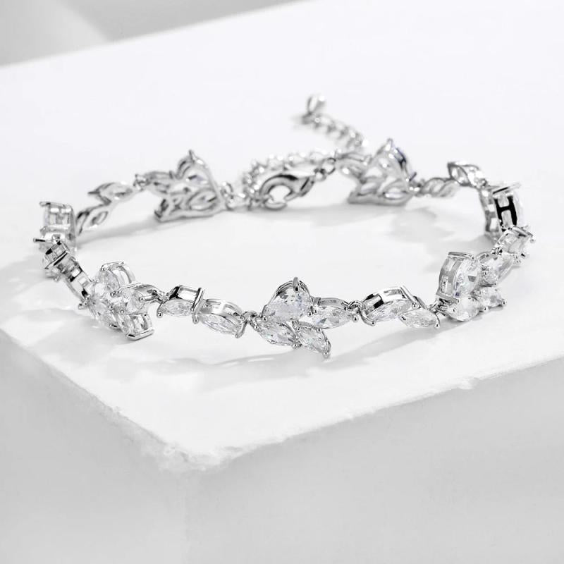 Water Drop CZ Charms Bracelet for Women Wedding Leaf Bride Jewelry