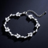 Water Drop CZ Charms Bracelet for Women Wedding Leaf Bride Jewelry