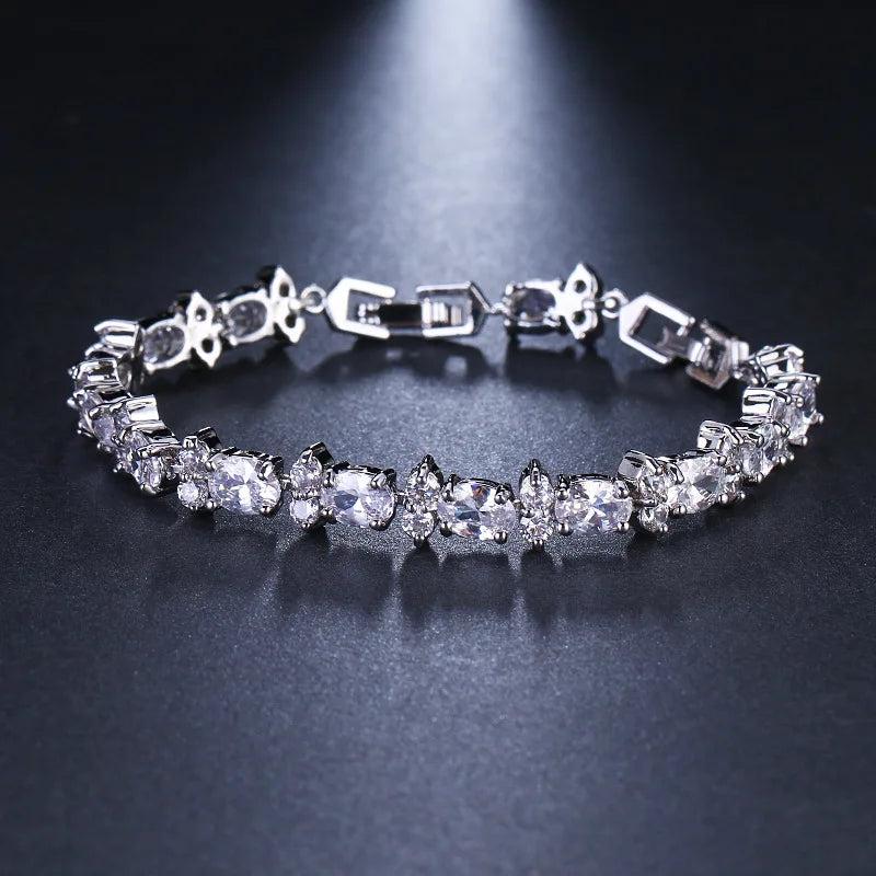 Silver Zircon Bracelet Crystal Chain Cubic Zirconia Wedding Jewelry