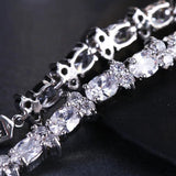 Silver Zircon Bracelet Crystal Chain Cubic Zirconia Wedding Jewelry