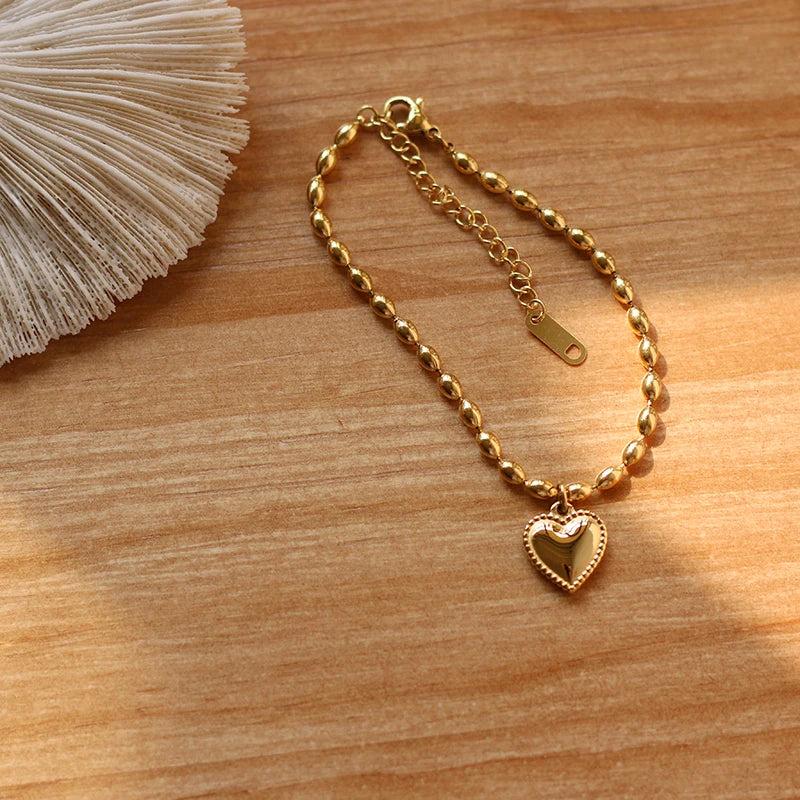 Heart Charm Bead Bracelet Stainless Steel Gift