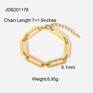 Stainless Steel Chain Bracelet 18K Plated Minimalism Oversized Rectangle Women