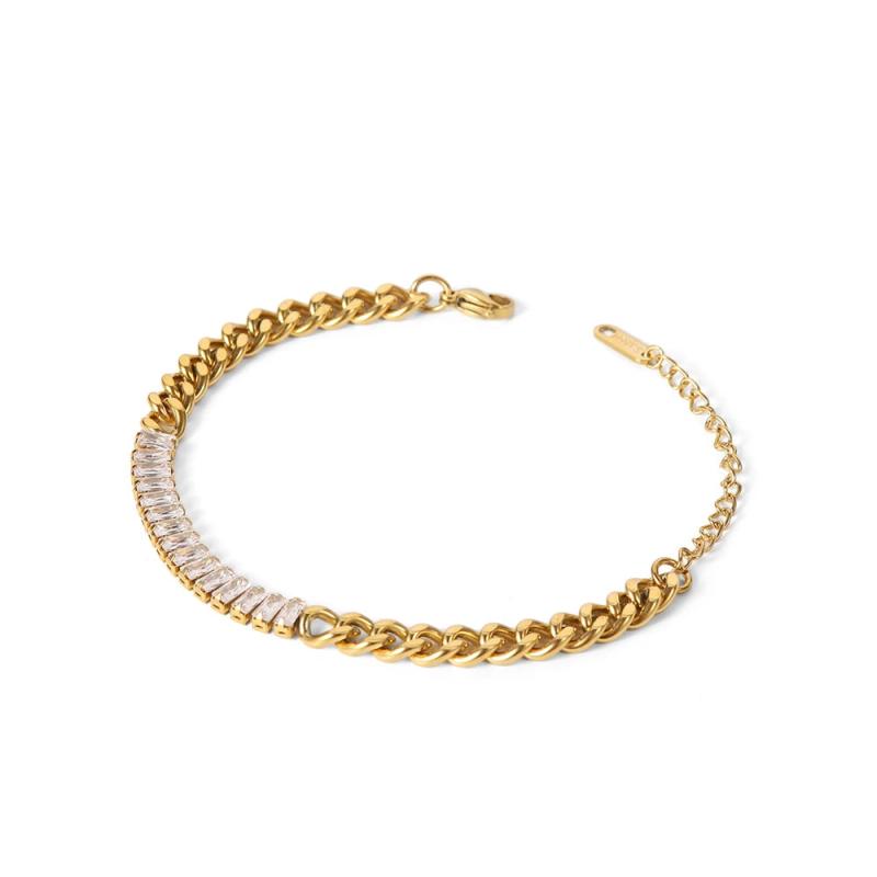 CZ Chain Bracelet Stainless Steel Charm Jewelry