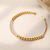 CZ Chain Bracelet Stainless Steel Charm Jewelry