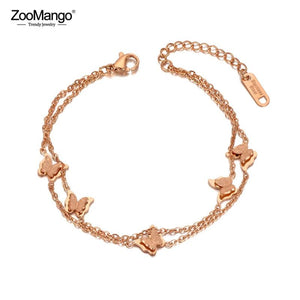 Bohemia Butterfly Charm Bracelet Double Layer CZ Crystal Beach Jewelry