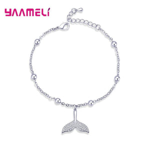 925 Silver Mermaid Fishtail Bracelet CZ Stone Women Girls Ocean Style Jewelry