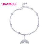 925 Silver Mermaid Fishtail Bracelet CZ Stone Women Girls Ocean Style Jewelry