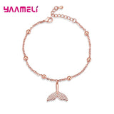 925 Silver Mermaid Fishtail Bracelet CZ Stone Women Girls Ocean Style Jewelry