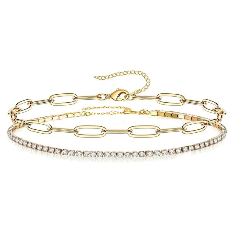 Gold Stainless Steel Layered Paperclip Tennis Chain Bracelet