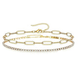 Gold Stainless Steel Layered Paperclip Tennis Chain Bracelet