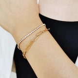 Gold Stainless Steel Layered Paperclip Tennis Chain Bracelet
