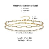 Gold Stainless Steel Layered Paperclip Tennis Chain Bracelet