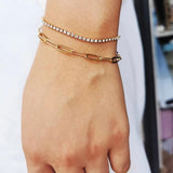 Gold Stainless Steel Layered Paperclip Tennis Chain Bracelet