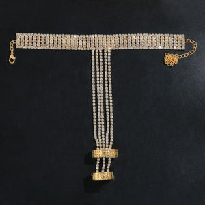 Crystal Rhinestone Tassel Ring Bracelet Chain Women Jewelry Bangle
