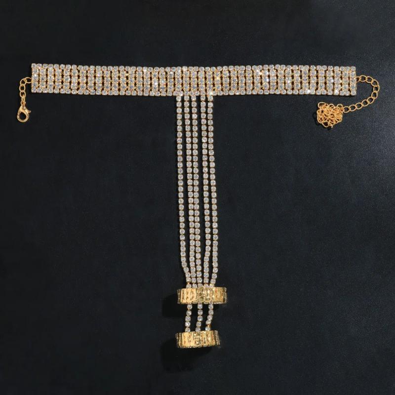 Crystal Rhinestone Tassel Ring Bracelet Chain Women Jewelry Bangle