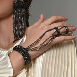 Crystal Rhinestone Tassel Ring Bracelet Chain Women Jewelry Bangle