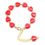 Heart Shape Ladies Bracelet Red Ceramic Bangles Adjustable Chain