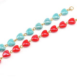 Heart Shape Ladies Bracelet Red Ceramic Bangles Adjustable Chain