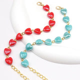 Heart Shape Ladies Bracelet Red Ceramic Bangles Adjustable Chain