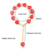 Heart Shape Ladies Bracelet Red Ceramic Bangles Adjustable Chain