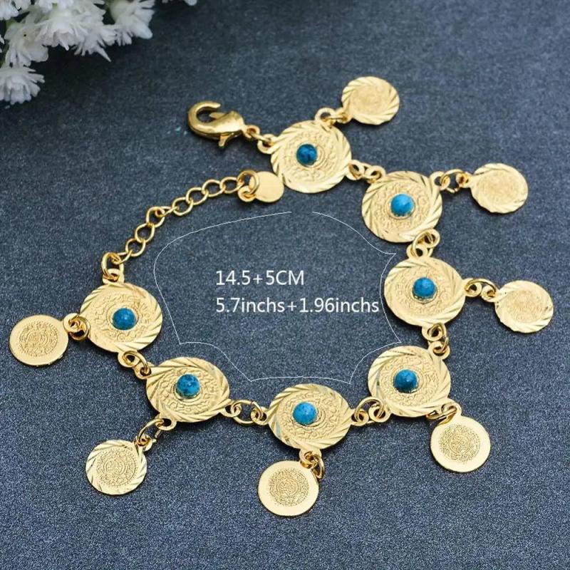 Ethnic Coin Bracelet with Stone Women Dubai Jewelry African Kid Present