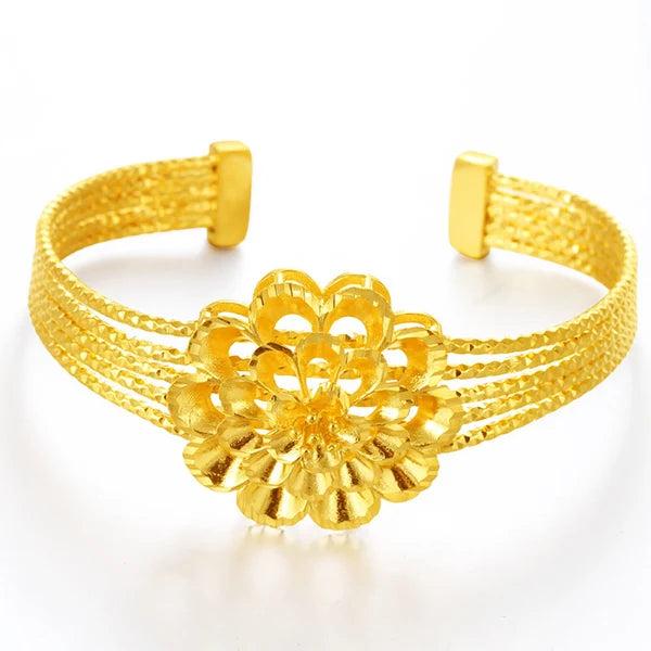 Alluvial Bangle Brass Plated Flower Bracelet for Women