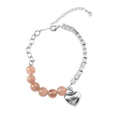 Silver Splicing Chain Bracelets Pink Beads LOVE Heart Jewelry