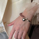 Silver Splicing Chain Bracelets Pink Beads LOVE Heart Jewelry