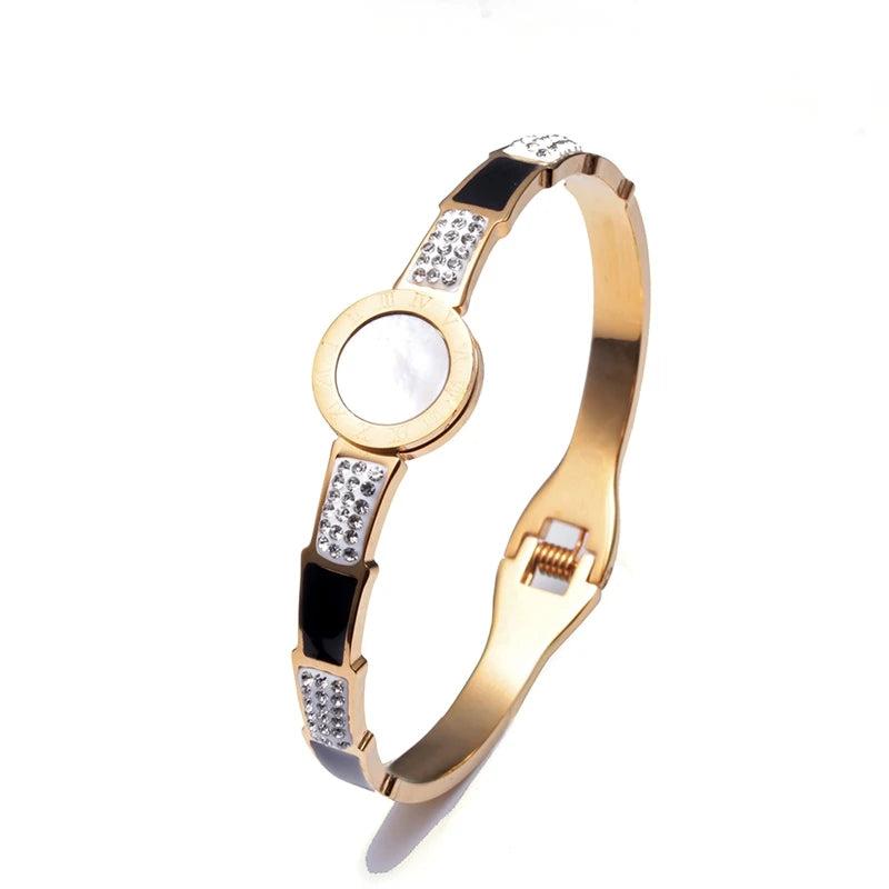 Vintage Stainless Steel Snake Splicing Crystal Cuff Bangles for Women