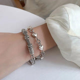 Silver Heart Bracelet Circle Tassel Jewelry