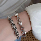 Silver Heart Bracelet Circle Tassel Jewelry