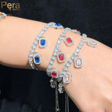 Red CZ Tassel Charm Link Bracelet