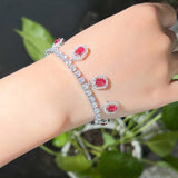 Red CZ Tassel Charm Link Bracelet